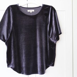 Madewell Navy Velvet Short Sleeve Top